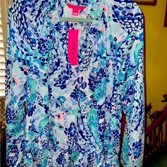 Lilly Pulitzer NWT Savanna Top Turquoise Wave After Wave $138 Size XXS - Picture 5 of 8
